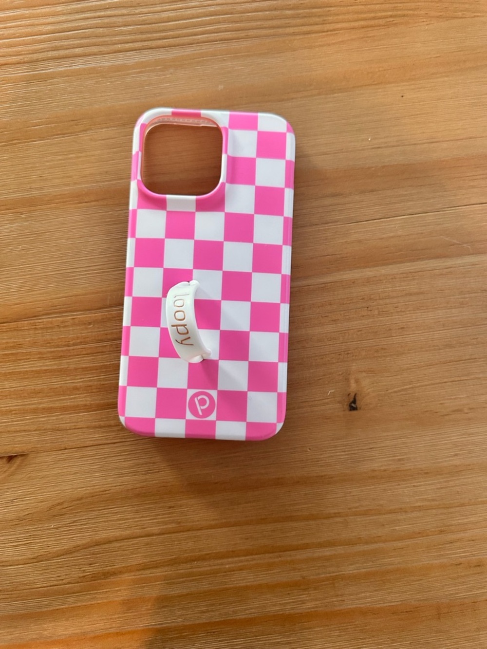 Pink Checkered Phone Case with White Grip
